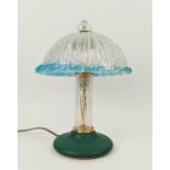 ORIGINAL 1960'S MURANO GLASS TABLE LAMP, with turquoise glass edge - detailing, 33cm H x 25cm.