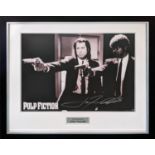 PULP FICTION, B & W, promotion lobby photography, signed John Travolta, 29cm x 39cm, framed.