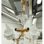 MURANO CHANDELIER, Italian 1980s, white glass of flower form on gilt metal frame, 65cm H.