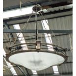 CEILING LIGHT, Country House style, polished metal, glass diffuser bowl, 90cm drop.