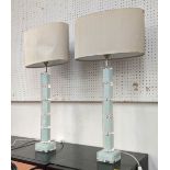 TABLE LAMPS, a pair, slender perspex design with shades, 80cm H. (2)