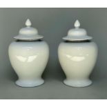TEMPLE JARS, a pair, Chinese white ceramic, with lids, 58cm H. (2)