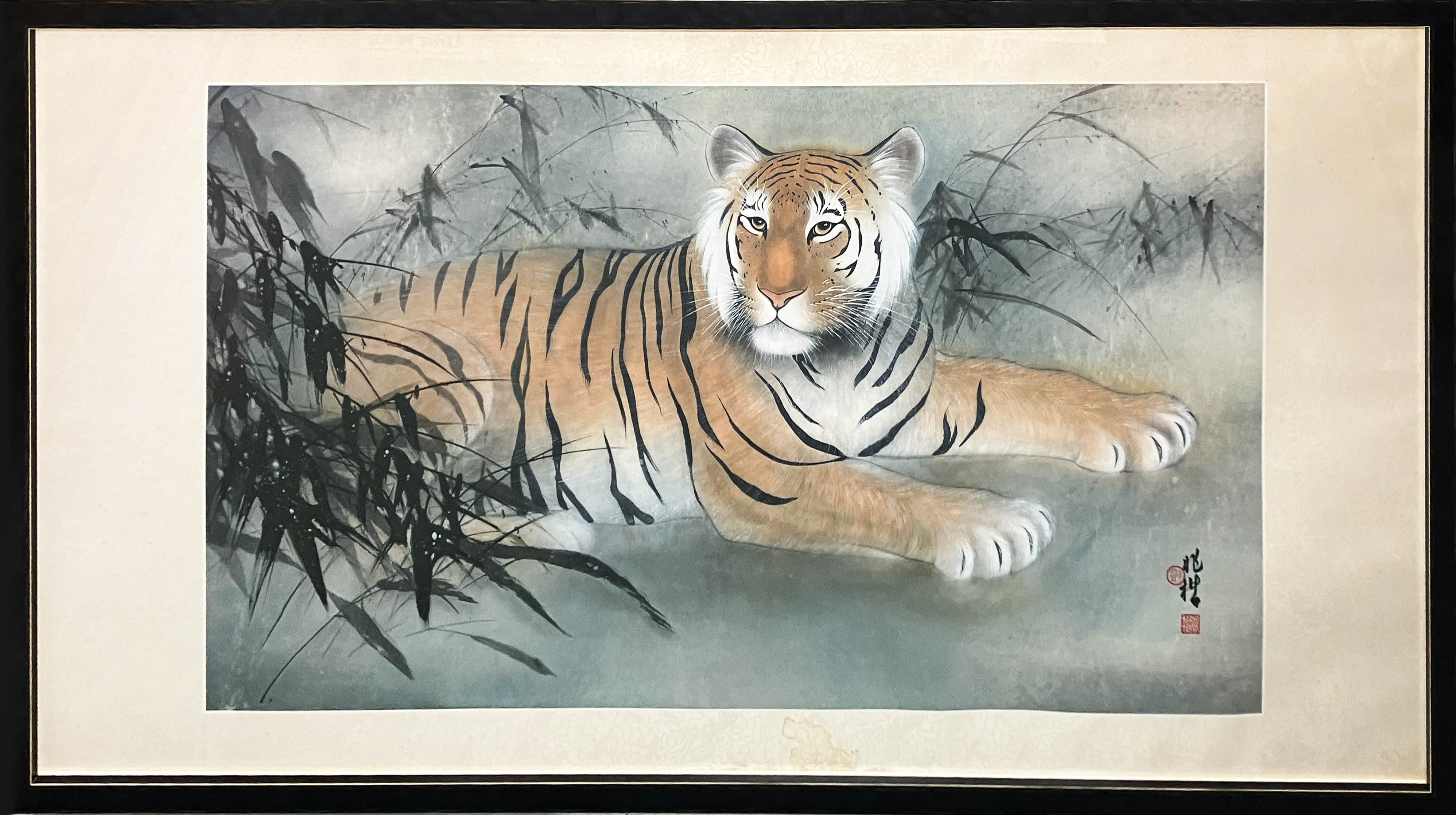 ZHAO KEI (China, early/mid 20th century), 'Tiger', watercolour, 60cm x 110cm, signed with symbols,