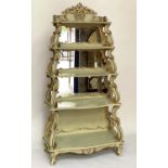 DISPLAY SHELVES, Continental late 19th/early 20th century green and parcel gilt with four