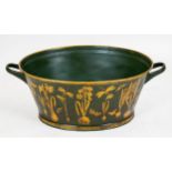 BOTANICAL OVAL TUB, 31cm H x 83cm W x 56cm D, green painted metal with entomological and plant
