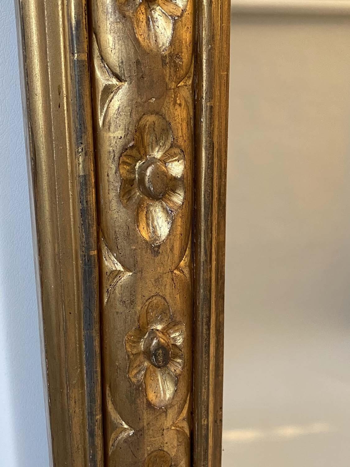 OVERMANTEL MIRROR, late 19th century English carved giltwood with arched moulded frame and - Image 5 of 6