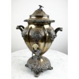 GEORGE IV SILVER SAMOVAR, profusely chased in relief with floral decoration, scroll feet and handles
