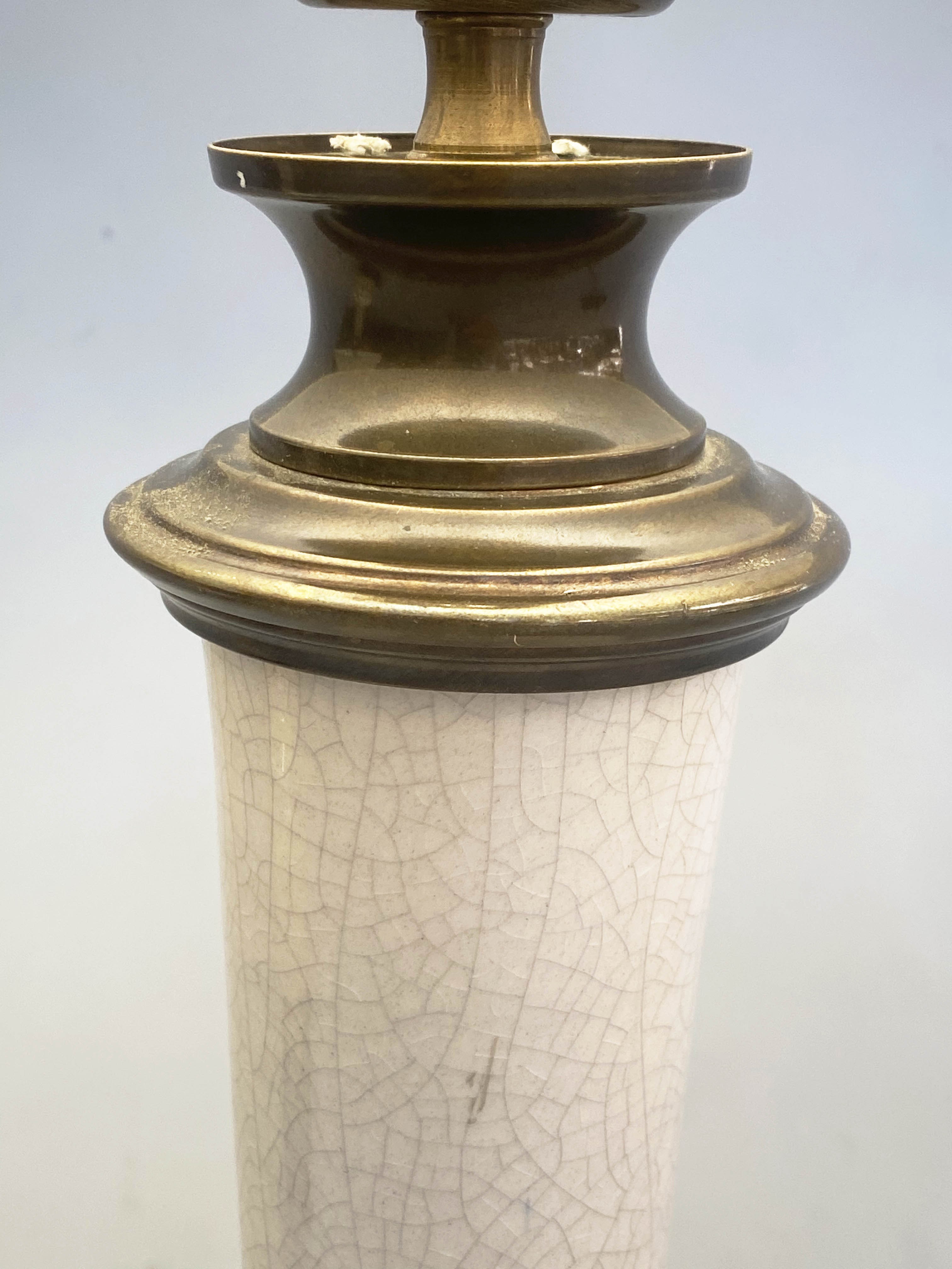 TABLE LAMPS, a pair, gourd vase form crackle glaze with gilt metal mounts and shades. (2) - Image 2 of 7