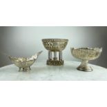 A PERSIAN SILVER PEDESTAL BOWL, pierced embossed and engraved with crowned figures, approx 21 oz,