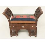 WINDOW SEAT, 19th century Damascus hardwood, ebony and mother of pearl inset with rising lid and