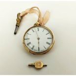 A MOTTU 18CT GOLD LADIES FOB WATCH, stamped 'MF', serial number '31505', white enamelled dial, 32.