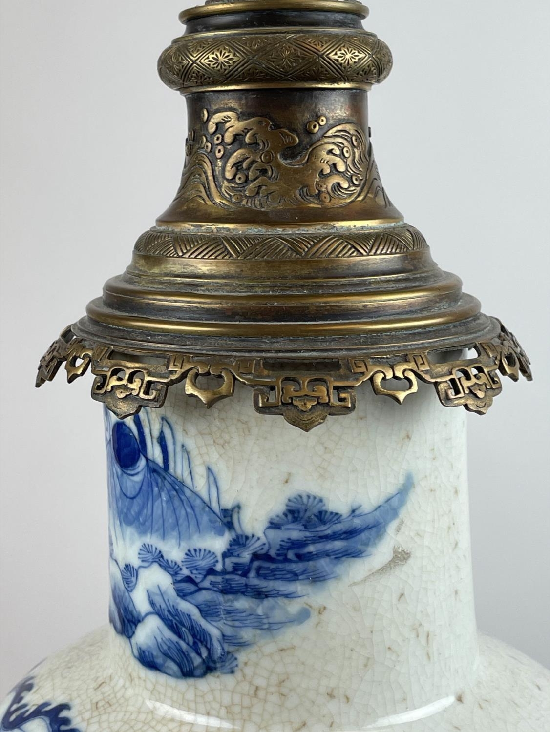 CHINESE LAMP, 19th century blue and white converted vase with battle scene decoration and - Image 10 of 15