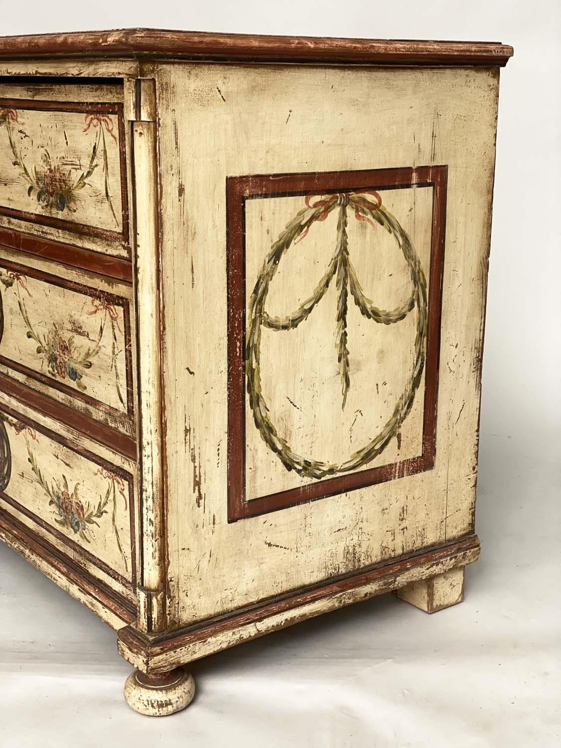 VENETIAN COMMODE, 19th century painted Neo Classical with floral swags and columns with three long - Image 2 of 8