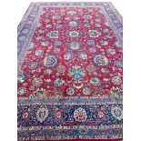 FINE ANTIQUE PERSIAN KURK KASHAN CARPET, 485cm x 317cm.