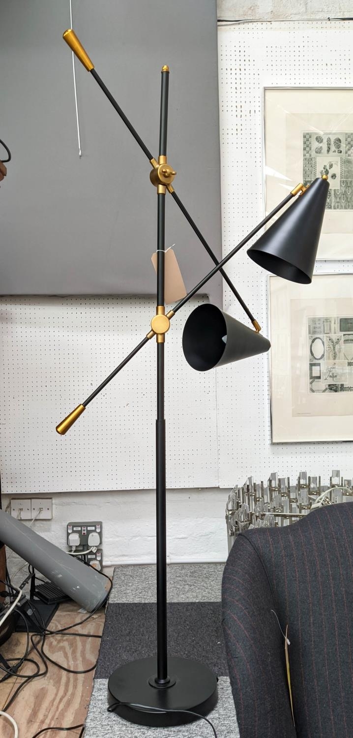 FLOOR LAMP, twin head design, 1950's Italian style, 181cm h.