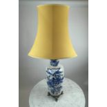 CHINESE LAMP, 19th century blue and white converted vase with battle scene decoration and