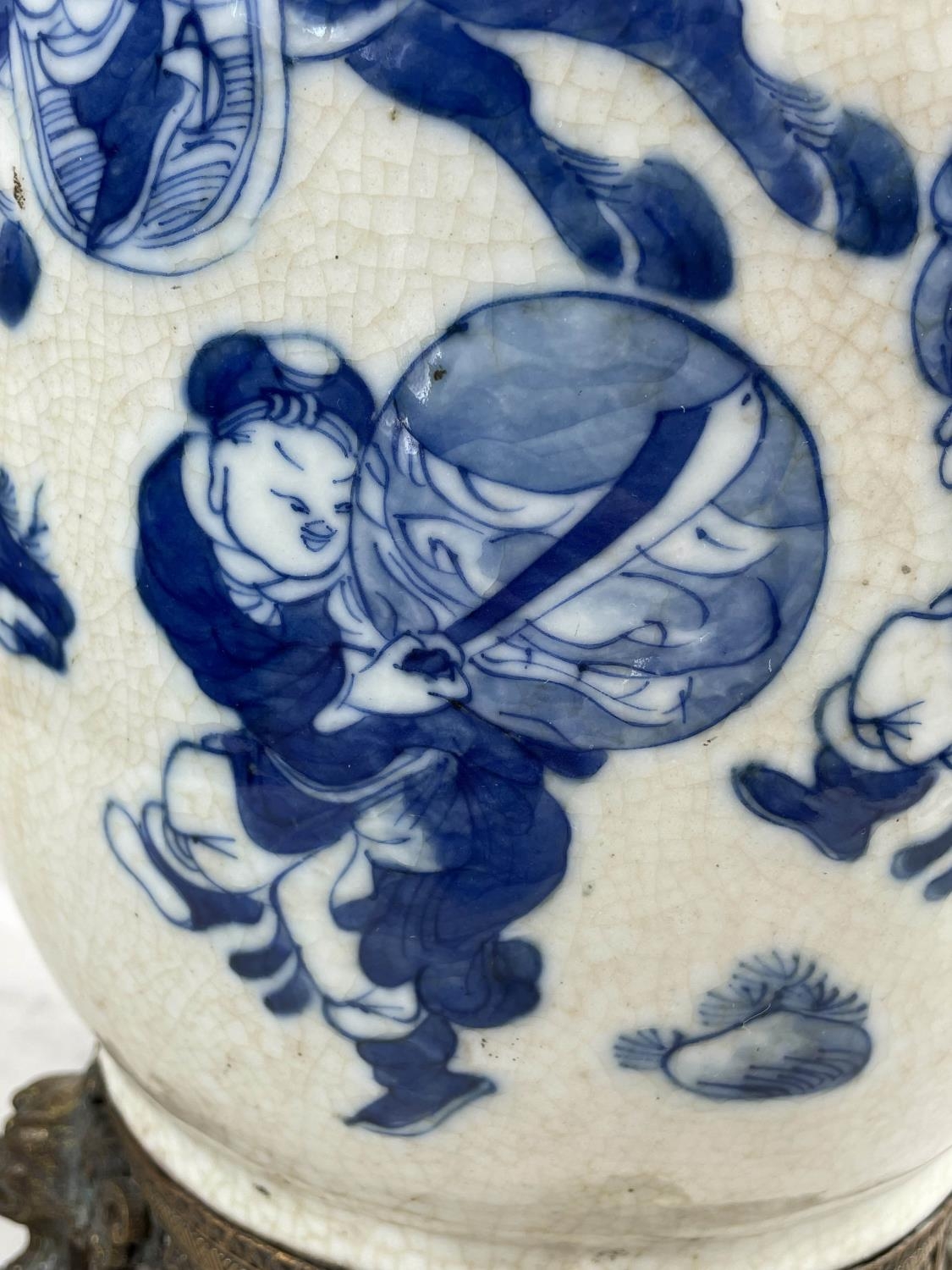 CHINESE LAMP, 19th century blue and white converted vase with battle scene decoration and - Image 5 of 15