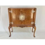 COCKTAIL CABINET, early 20th century English burr walnut and silvered metal mounted, Queen Anne