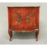 SIDE CABINET, early 20th century Italian scarlet lacquered and gilt Chinoiserie decorated with two