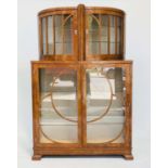 ART DECO DISPLAY CABINET, burr walnut with two bow glazed doors above two further glazed doors,