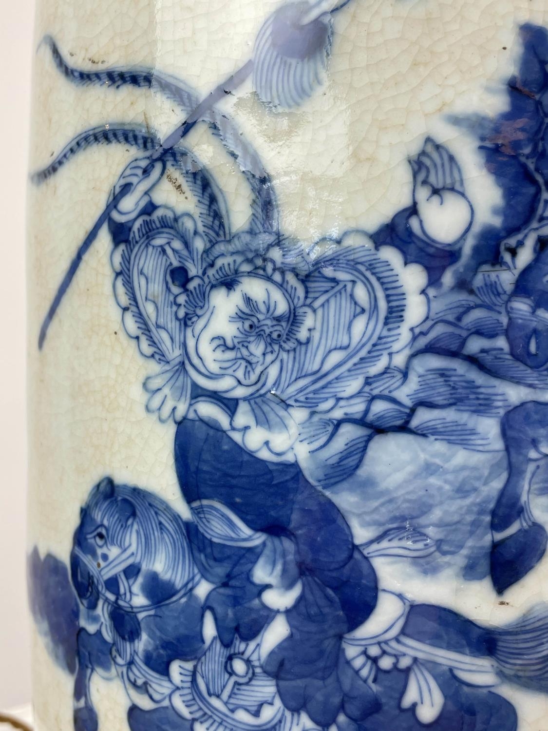 CHINESE LAMP, 19th century blue and white converted vase with battle scene decoration and - Image 7 of 15
