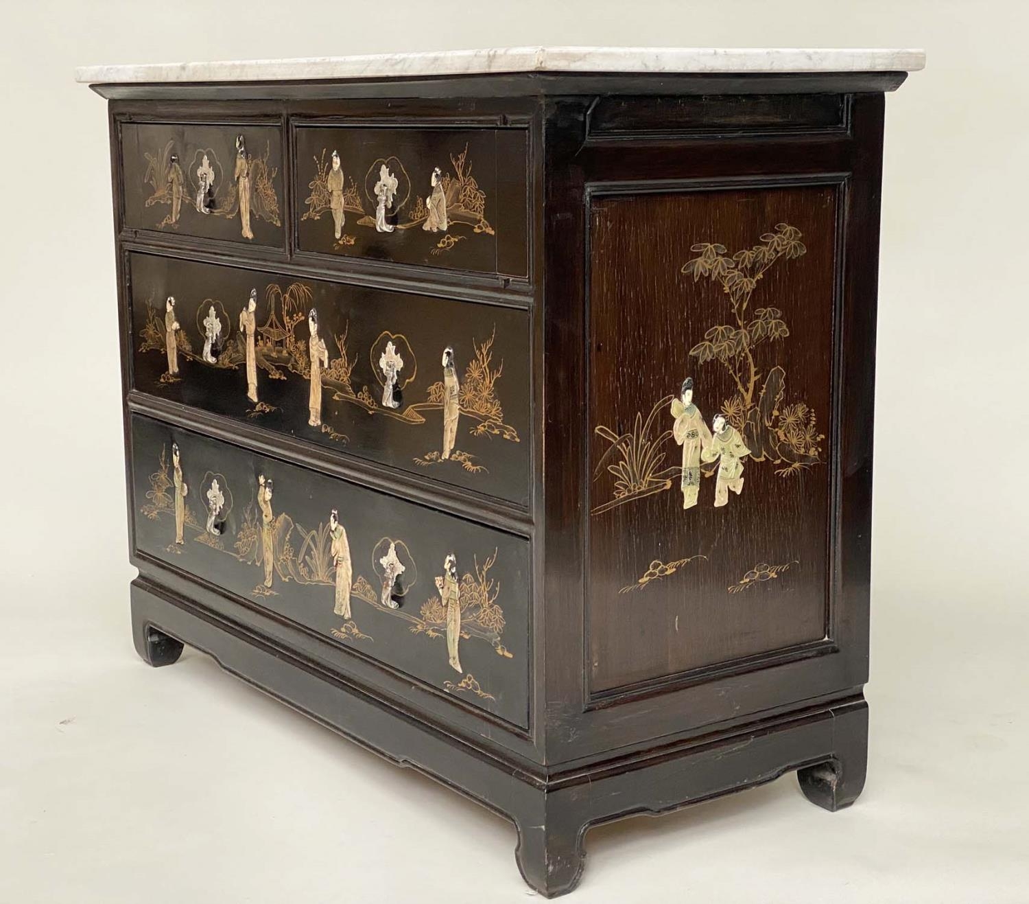 COMMODE, Chinese lacquered and gilt and stone chinoiserie decoration with two short and two long - Image 8 of 8