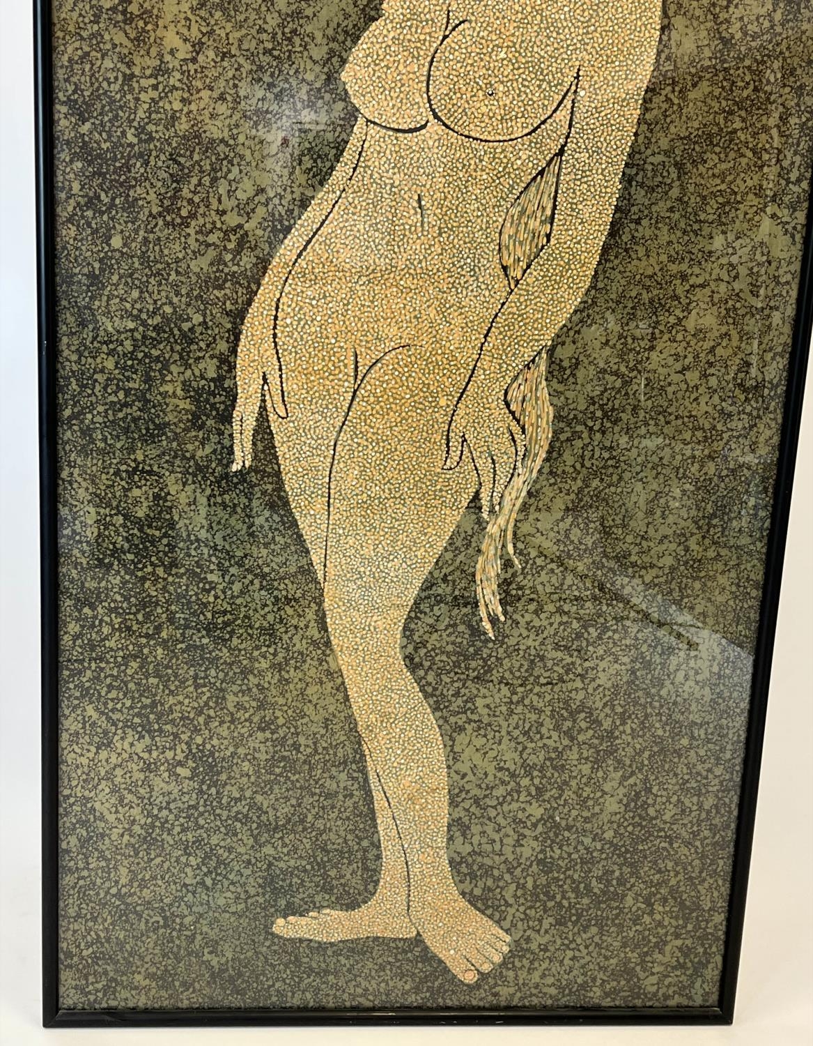 20TH CENTURY INDIAN SCHOOL 'Nude Study', gouache on silk, 157cm x 89cm, framed. - Image 2 of 3