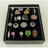 A COLLECTION OF TWENTY ASSORTED STERLING SILVER DRESS RINGS, set with various gemstones, including