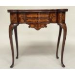 DUTCH CARD TABLE, 19th century mahogany and satinwood foliate marquetry with apron drawer foldover