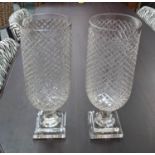 HURRICANE LANTERNS, a pair, cut glass, 40cm H x 15cm diam. (2)