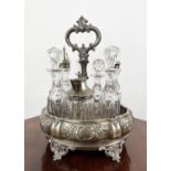 CRUET STAND, Victorian silver by George Angell and Co, London 1854 embossed foliate decoration