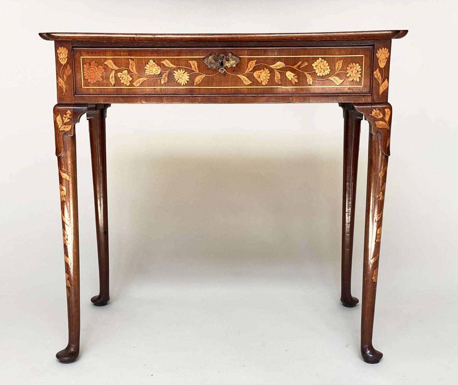 DUTCH SIDE TABLE, 19th century mahogany and satinwood foliate marquetry, rectangular lipped with