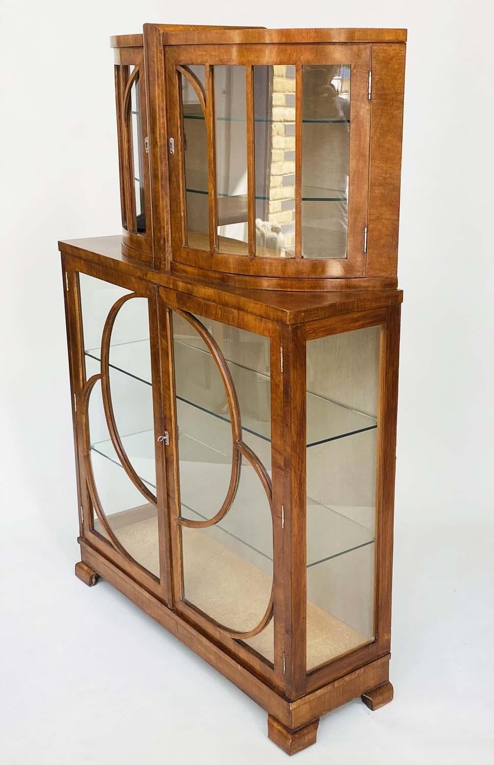 ART DECO DISPLAY CABINET, burr walnut with two bow glazed doors above two further glazed doors, - Image 2 of 6