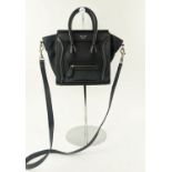 CÉLINE NANO BAG, drummed leather, two top handles, detachable strap, top zippered closure, suede