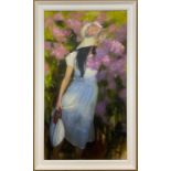 MARIA BOOHTIYAROVA (born i 1975, Ukrainian), 'Among the Flowers', oil on canvas, 89.5cm x 49.5cm.