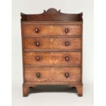 CHEST, 19th century oak with shaped 3/4 gallery above four long graduated drawers with bone