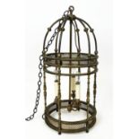 HALL LANTERN, early 20th century brass, three branch, 76cm H, excluding chain.