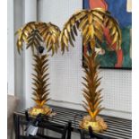 MAISON JANSEN STYLE TABLE LAMPS, a pair, palm tree design, gilt metal , 74cm H. (2)