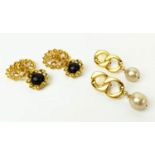 CHANEL EARRINGS, a pair, simulated pearl drop type, gilt metal chain link bodies, 47.26 grams,
