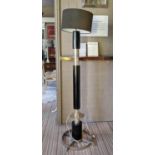 FLOOR LAMP, Bauhaus style, polished metal and ebonised, with shade 162cm H.
