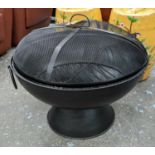 FIRE BOWL, with lift off guard and grill, black painted metal, 60cm diam x 55cm.