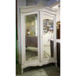 ARMOIRE, 247cm H x 136cm W x 57cm D, circa 1890 and later white painted, with two mirrored doors