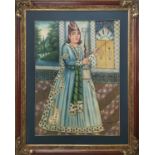 QAJAR SCHOOL, 'Portrait of a Figure', water colour, 103cm x 74cm, framed.