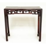 ALTAR TABLE, 19th century Chinese lacquered fir, rectangular with carved pierced frieze, 92cm W x
