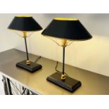 BOUILLOTTE STYLE TABLE LAMPS, a pair, 42cm x 31cm x 20cm, with shades.