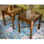 LAMP TABLES, 54cm x 53cm w x 43cm D, a pair, Georgian style mahogany with inset glass tops. (2)