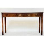 HALL TABLE, George III design burr walnut and crossbanded with two frieze drawers, 140cm x 38cm x