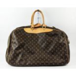 VINTAGE LOUIS VUITTON ALIZE 55 TRAVEL BAG, monogram canvas with three large zippered compartment,