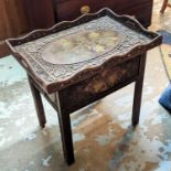 TRAY TABLE, Anglo-Indian brass inlaid foliage decoration, foliage and vine carving throughout,