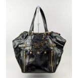 YVES SAINT LAURENT RIVE GAUCHE DOWNTOWN TOTE BAG, patent leather with decorative zippers and